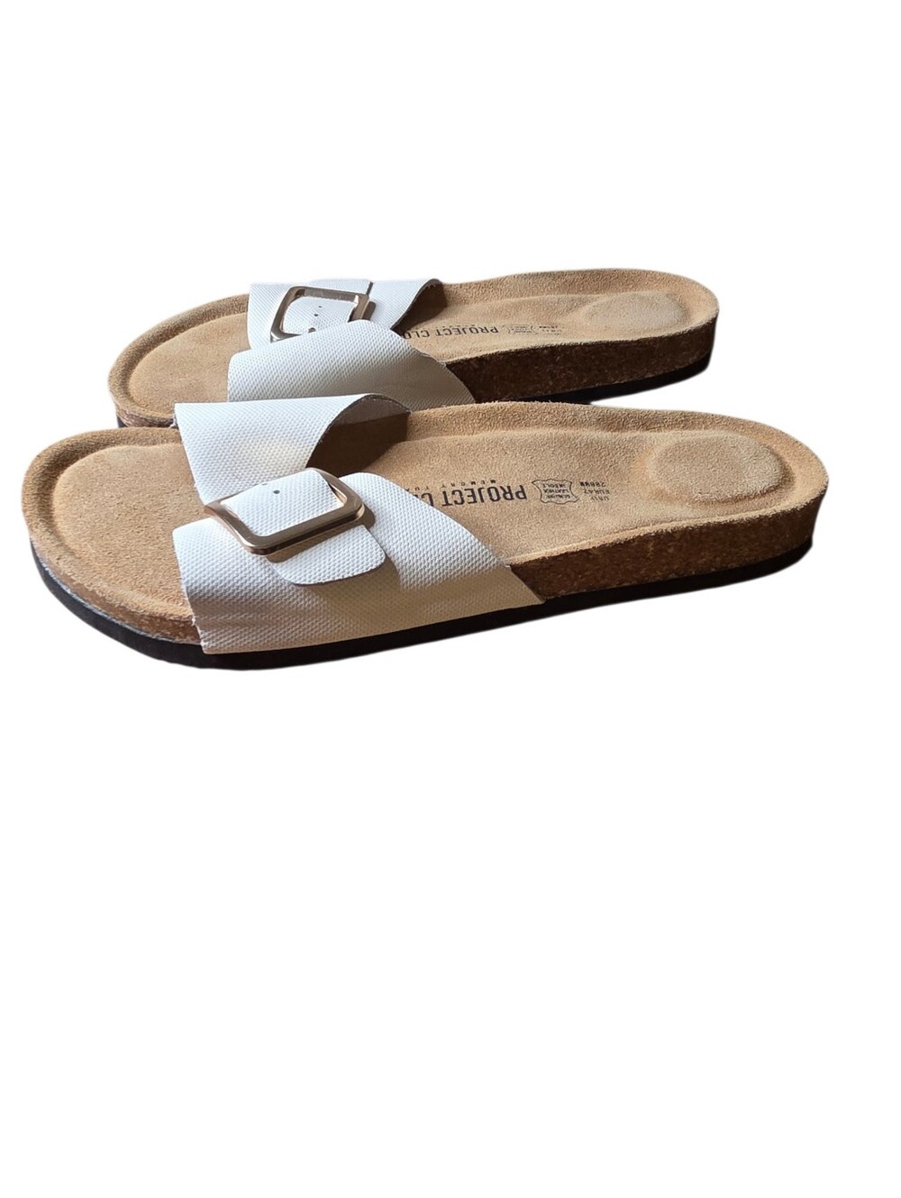Project Cloud Ibiza Big Buckle White Leather Sandals Women's Size 11 eur 42
